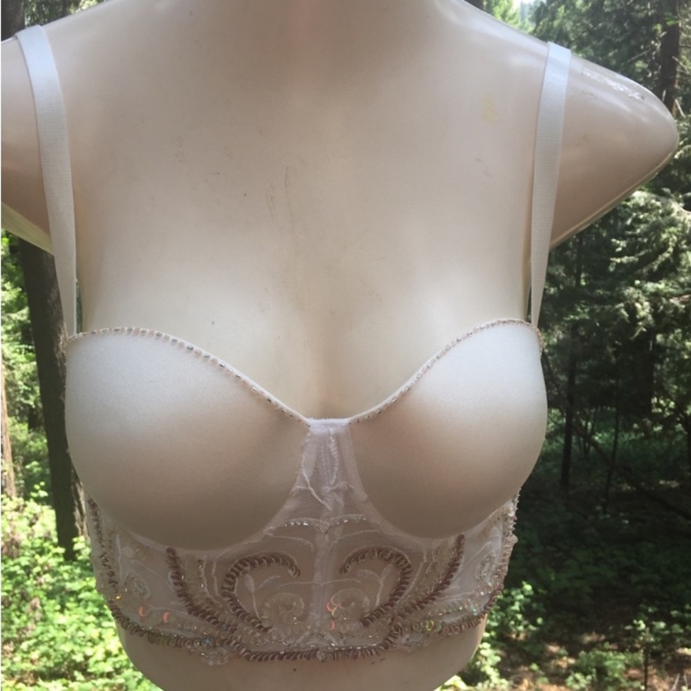 Bebe creamy bead and sequins embellished  white bustier corset